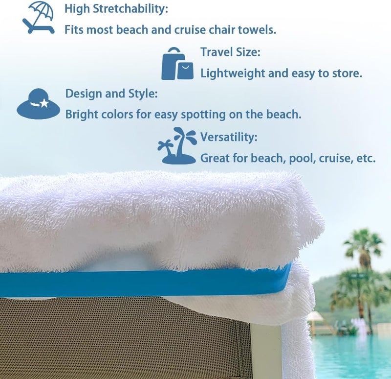 UHUZZ Towel Bands for Cruise & Beach Chairs - Cruise & Beach Pool Chairs Ship Essentials - Must Haves Alternative to Beach Towel Clips - Vacation Towel Bands Accessory Gifts - Thicken 4 PCS - Image 2
